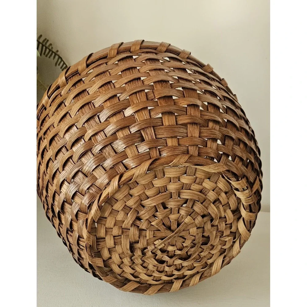 Early American Gathering Basket Bentwood Handle Primitive Antique
